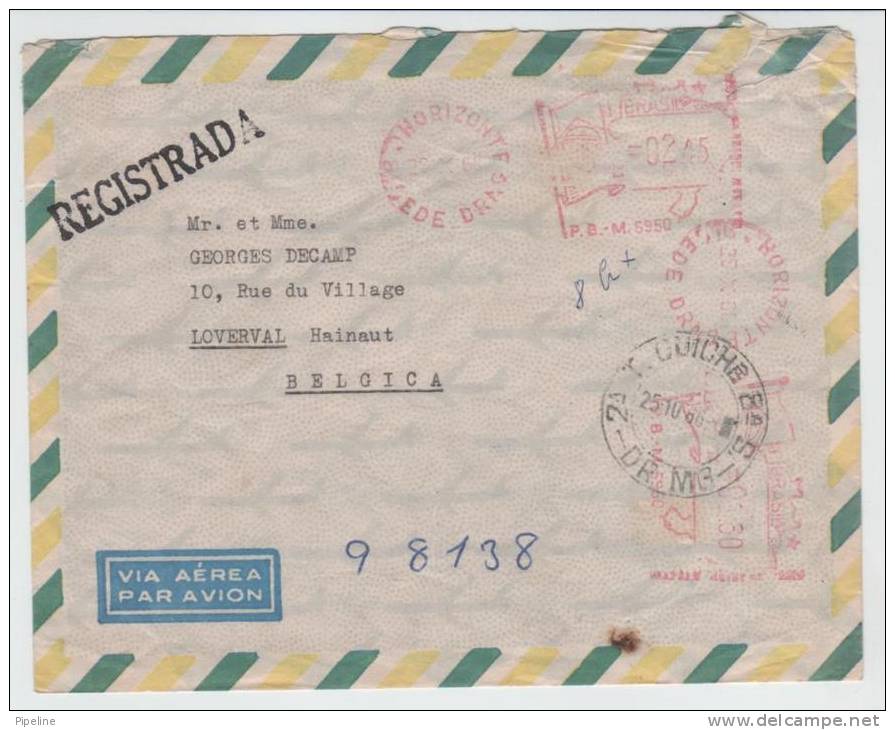 Brazil Registered Air Mail Cover With Meter Cancel Sent To Belgium 25-10-1966 - Poste Aérienne