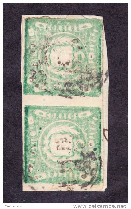 O) 1868 PERU- 1 DINERO GREEN NICE PAIR WITH NICE MARGINS. EMBOSSED. - Perú