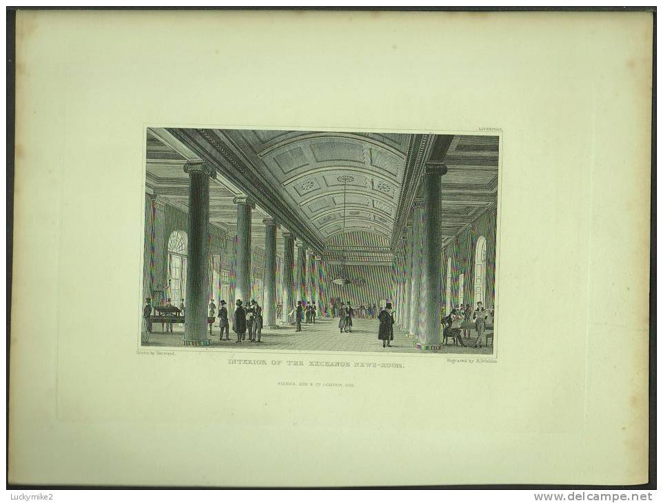 An 1836 Engraving Of The "Interior Of The Exchange News-Room (Liverpool)" By 'R Winkles'. - Prints & Engravings