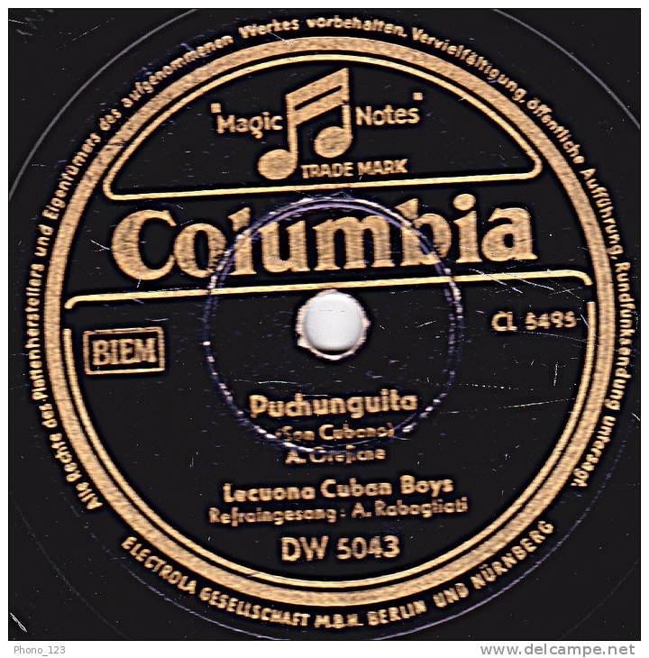 78 Tours - Columbia DW 5043 - Lecuona Cuban Boys - Rumbas Cubanas - Puchunguita - 78 Rpm - Gramophone Records