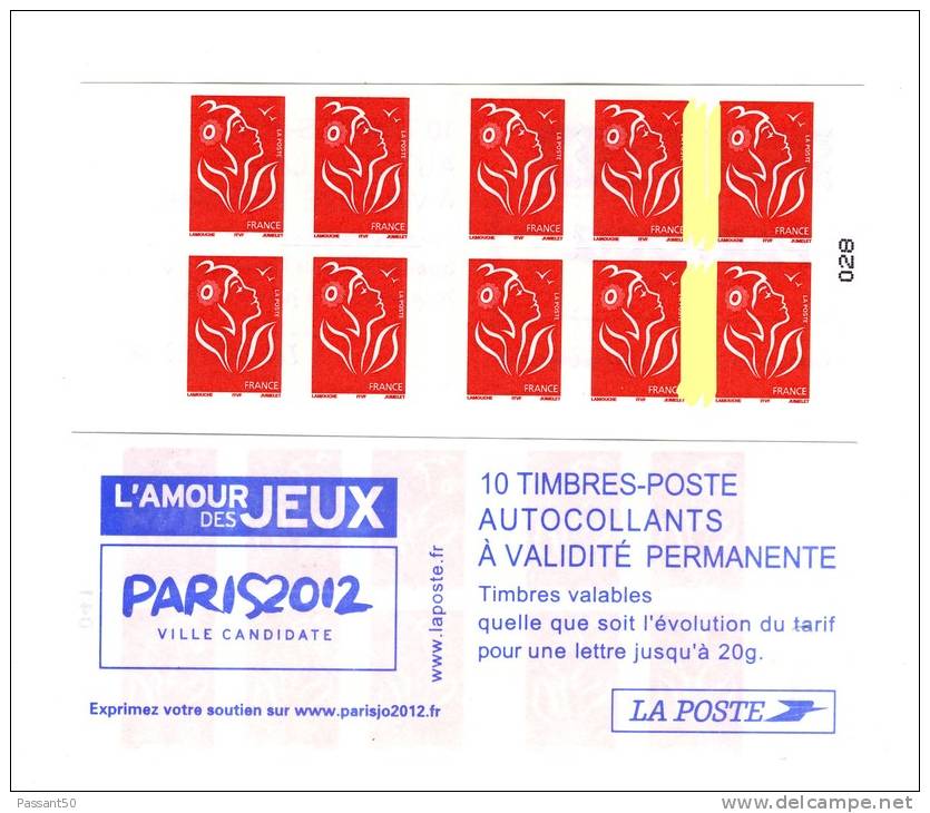 Carnet Lamouche Couverture Paris 2012 YT 3744-C1 Avec Pont De Phosphore Entre Timbres 4-5 Et 9-10 . Superbe , Voir Scan - Autres & Non Classés