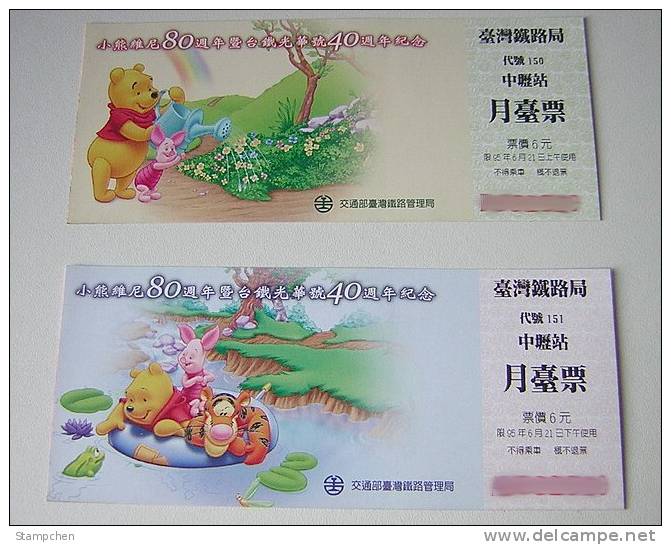 Taiwan  Set Of 2 2006 Train Station Plateform Ticket Winnie The Pooh - Welt