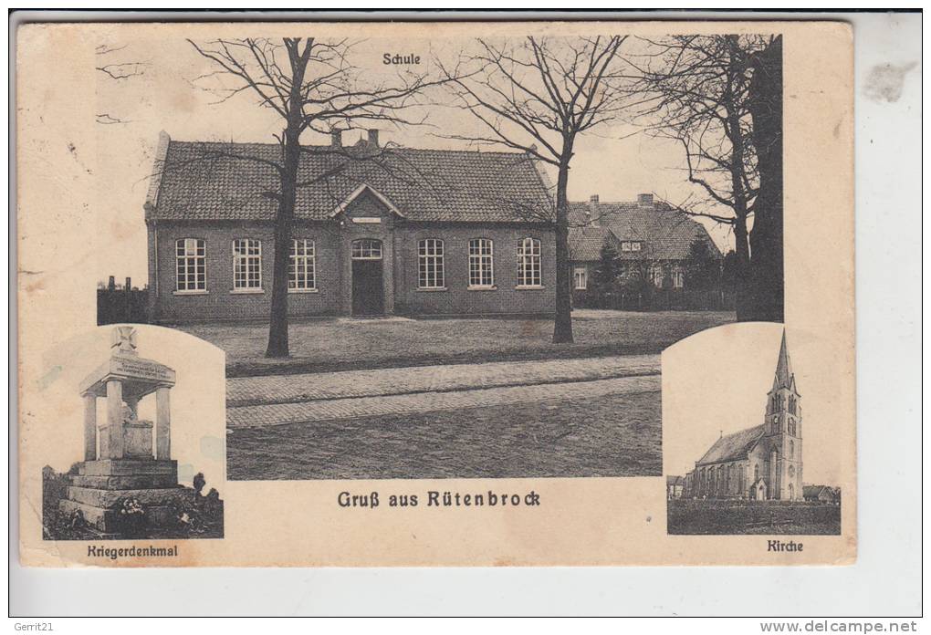 4472 HAREN - RÜTENBROCK, 1926, Schule - Kirche - Kriegerdenkmal, Briefmarke Fehlt - Meppen