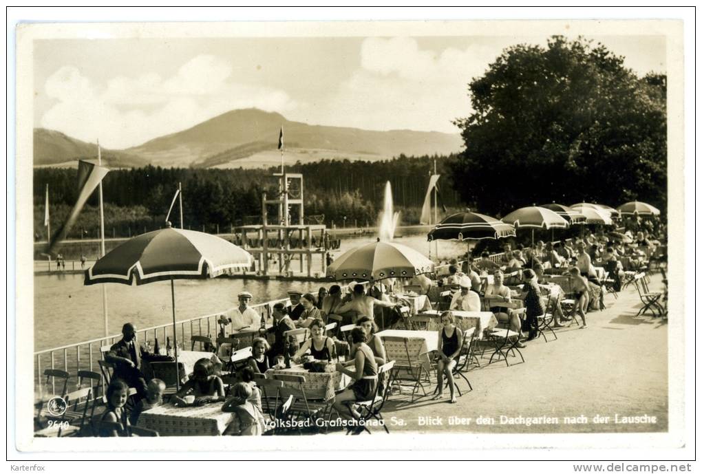 Großschönau, Volksbad, Schwimmbad,Blick Nach Lausche, Hainewald,Bahnpost, 1934 - Grossschoenau (Sachsen)