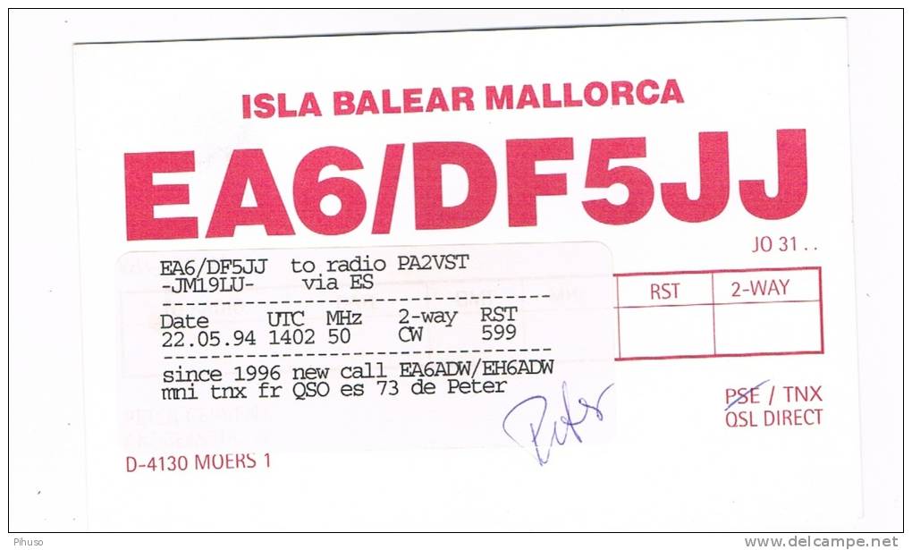 QSL- 112    SPAIN ; MALLORCA : DF5JJ - Autres & Non Classés