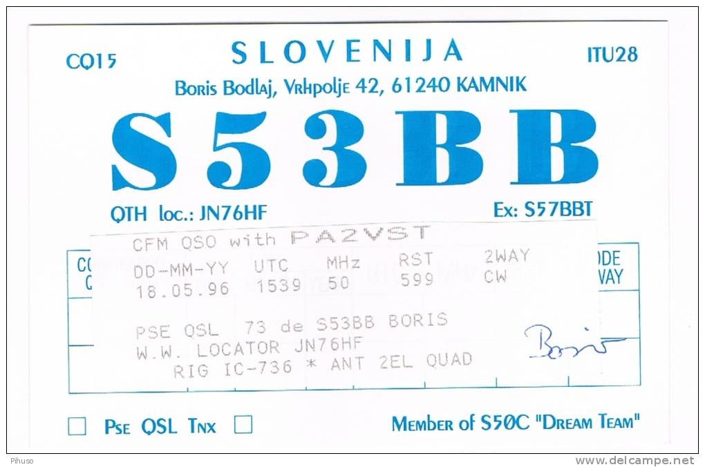 QSL- 117    SLOVENIA : KAMNIK : S53BB - Autres & Non Classés