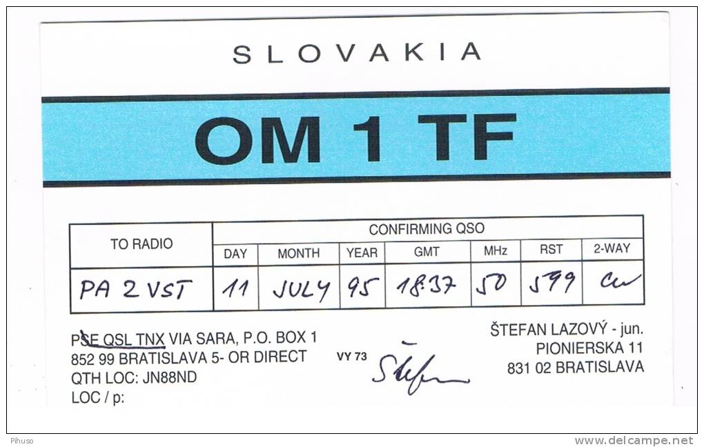 QSL- 121    SLOVAKIA : BRATISLAVA : OM3TF - Autres & Non Classés