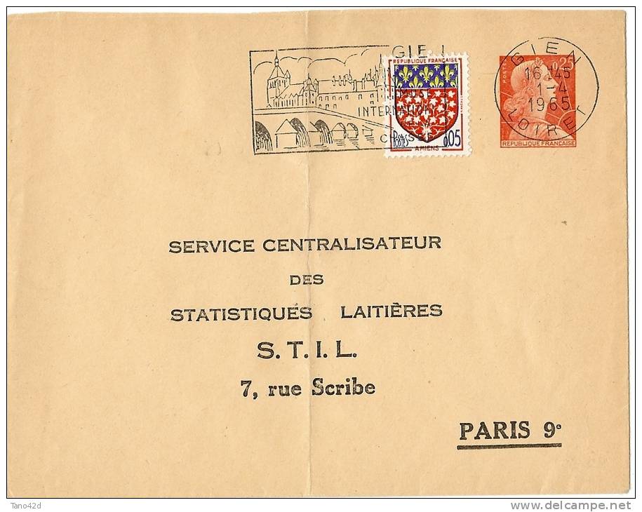 LBL12 - EP EN MULLER 0f25 TSC "STATISTIQUES LAITIERES" VOYAGE   1/4/1966 - Enveloppes Types Et TSC (avant 1995)