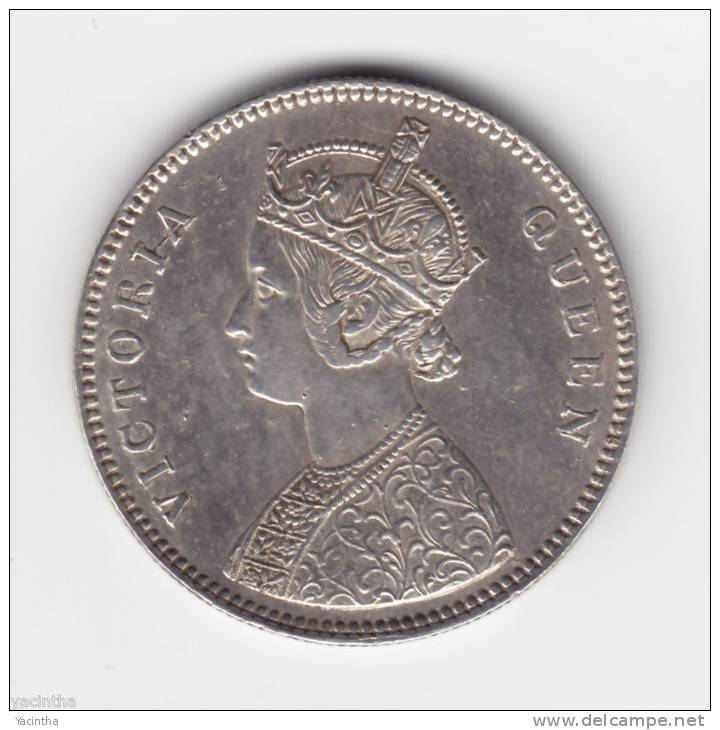 @Y@    British India 1 Rupee 1862 Silber 4 Dots   (2046)   Type II Has Five Smaller Petals. - India