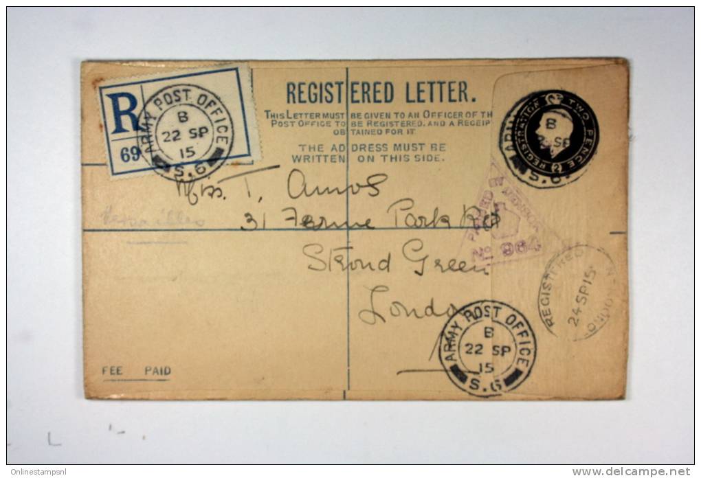 UK:  1915 Registered Fieldpost Cover  Wax Sealed Army Postoffice Cancel - Entiers Postaux