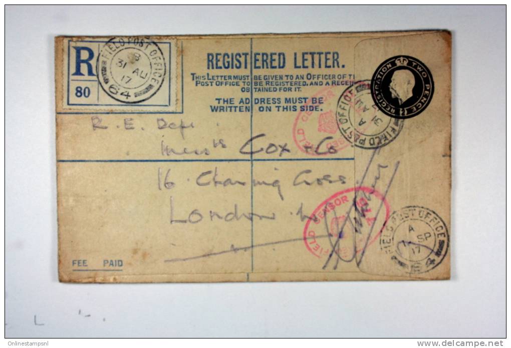 UK:  1917 Registered Fieldpost Cover  Wax Sealed Army Postoffice Cancel - Stamped Stationery, Airletters & Aerogrammes