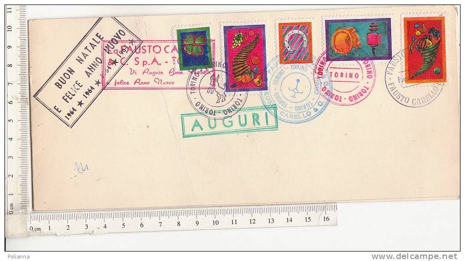 B0777 - BIGLIETTO AUGURI 1964 - ERINNOFILI - TIMBRI FAUSTO CARELLO - TORINO - Variétés Et Curiosités