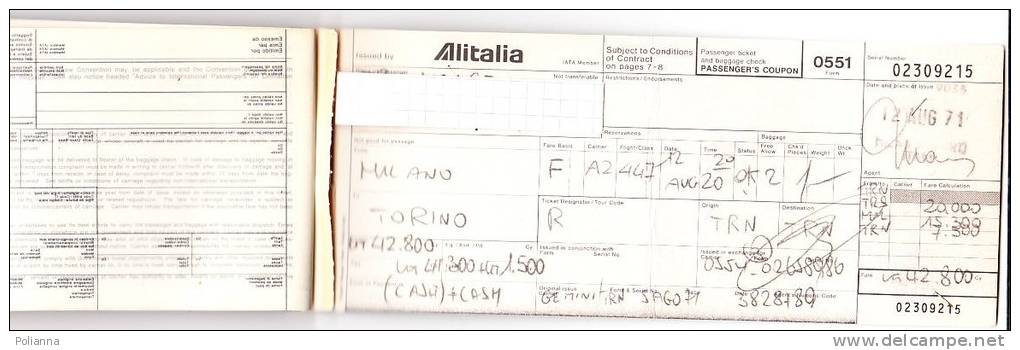 B0798 - BIGLIETTO AEREO ALITALIA MILANO-TORINO 1971 - Europa