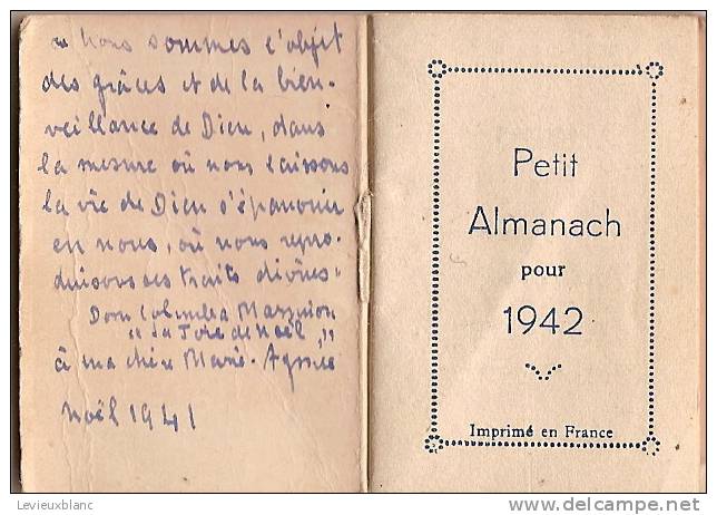 Petit Calendrier  Almanach De Poche/Vierge Marie /1942   CAL110 - Petit Format : 1941-60