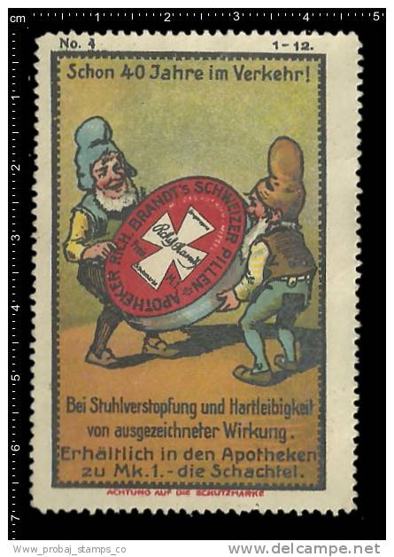 Old Original German Poster Stamp (cinderella Reklamemarke)  Apotheke Pharmacy Dwarf Lilliputian Zwerg - Farmacia