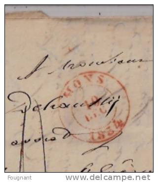 BELGIQUE :  1834:précurseur De MONS Pour FONTAINE L'E¨VÊQUE + Texte.Cachet MONS Double Cercle Rouge. - 1830-1849 (Belgique Indépendante)