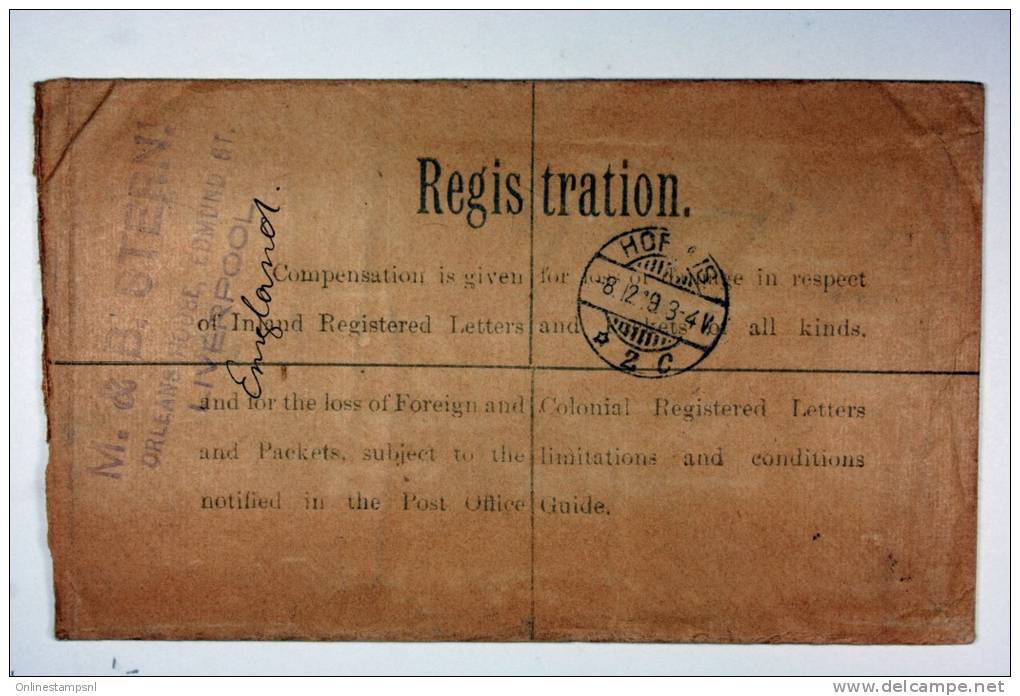 UK: 1919 Upgraded Registered Letter Liverpool To Hof In Bavaria Germany - Luftpost & Aerogramme