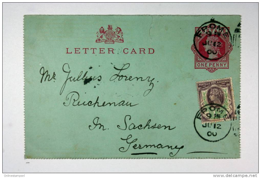 UK: 1900 Upgraded  Lettercard Fpome (?) To Reichneau Sachsen Germany - Stamped Stationery, Airletters & Aerogrammes