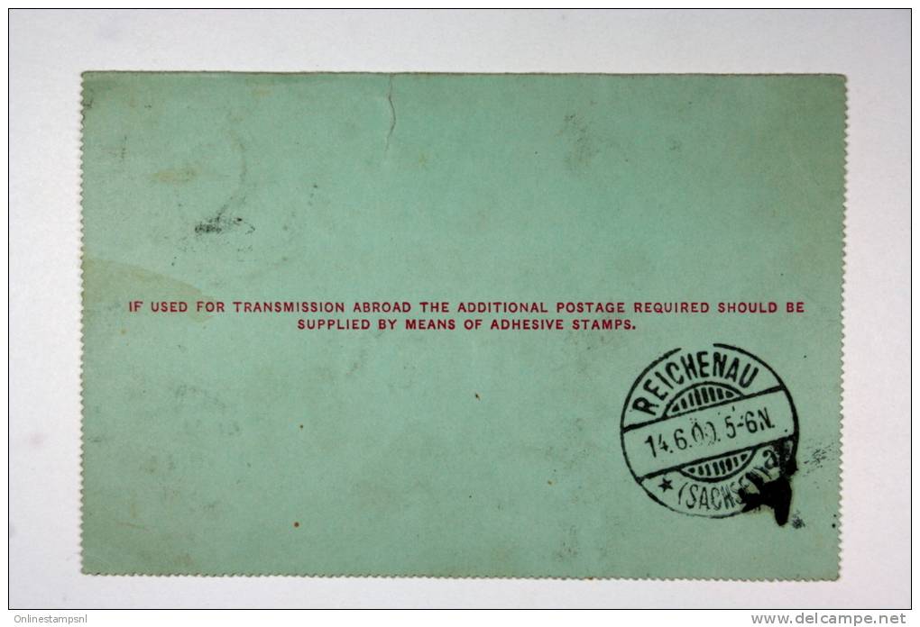 UK: 1900 Upgraded  Lettercard Fpome (?) To Reichneau Sachsen Germany - Stamped Stationery, Airletters & Aerogrammes