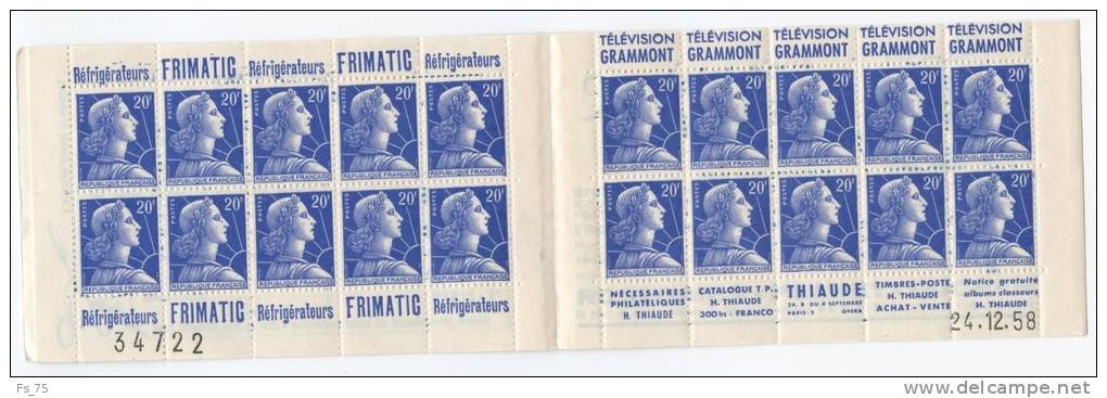 FRANCE CARNET N°1011B TYPE I MULLER 20F BLEU - CARNET 14 - SERIE 16.58 - FRIMATIC / GRAMMONT / FRIMATIC / THIAUDE - Andere & Zonder Classificatie