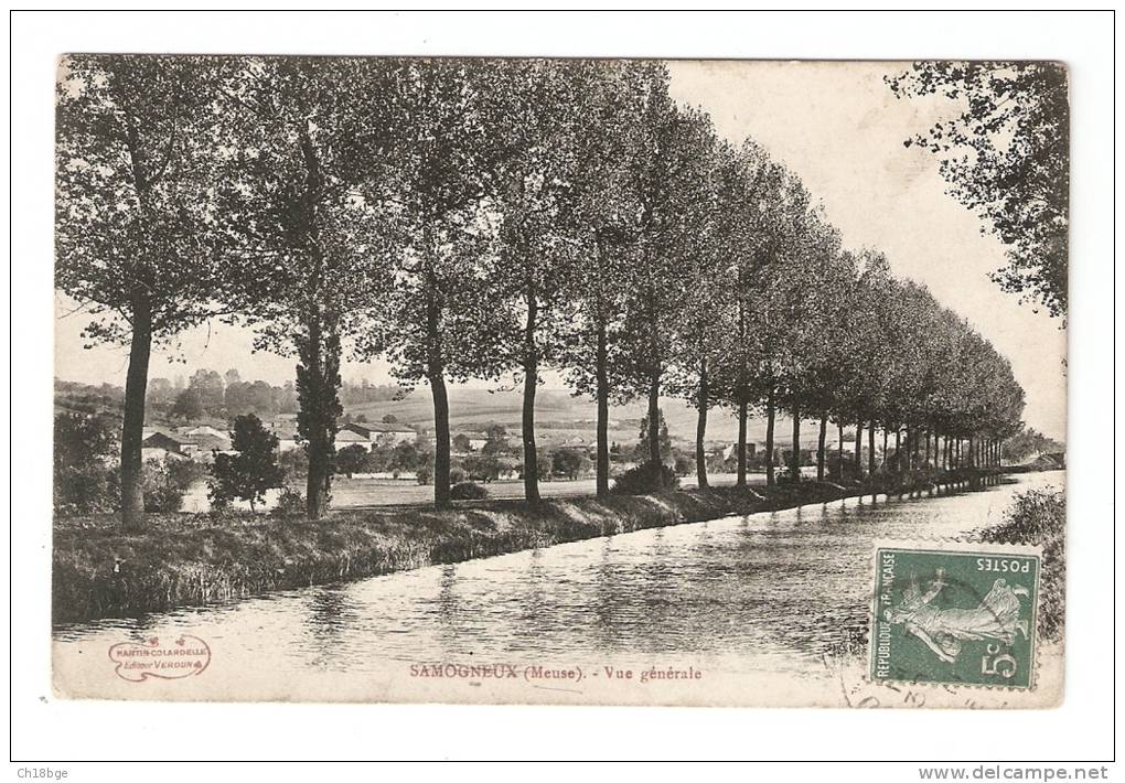 CPA : 55 - Meuse - Samogneux : Vue Générale : Cours D'eau ( Canal)au 1er Plan  , Ville Au 2ème Plan : Vue Peu Commune - Autres & Non Classés