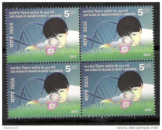 INDIA, 2013, 100 Years Of Indian Science Congress, Block Of 4,  MNH, (**) - Nuovi