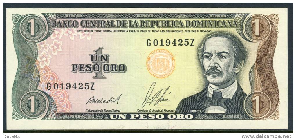 1987 Dominican Republic 1 Peso Banknote In Almost Uncirculated Condition - Dominicana