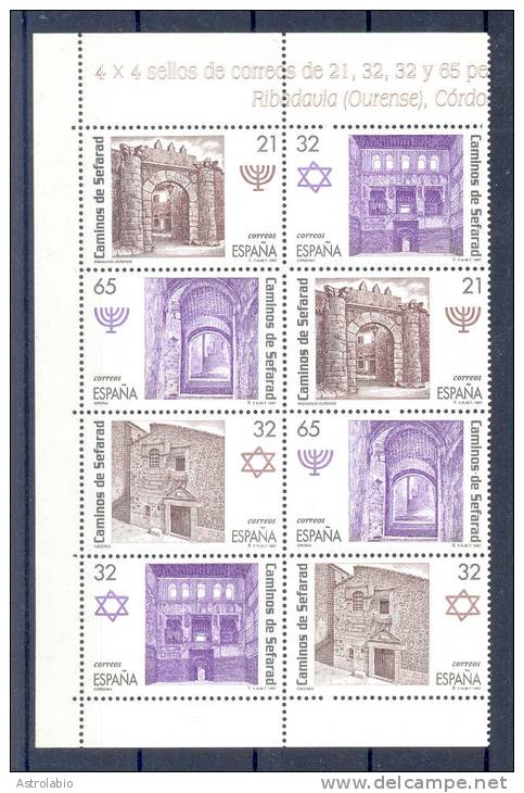A Le Faciale " Patrimoine Séfarade " Espagne 1997 Serie Complete (2) Se Tenant Yvert 3095/8 Xx - Moscheen Und Synagogen