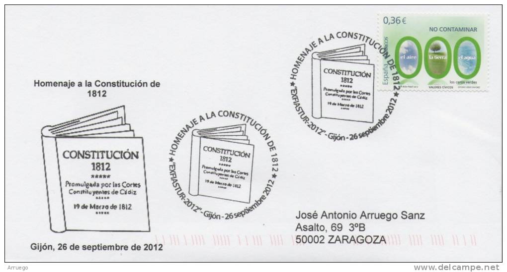 SPAIN. POSTMARK TRIBUTE TO CONSTITUTION. GIJON 2012 - War Tax