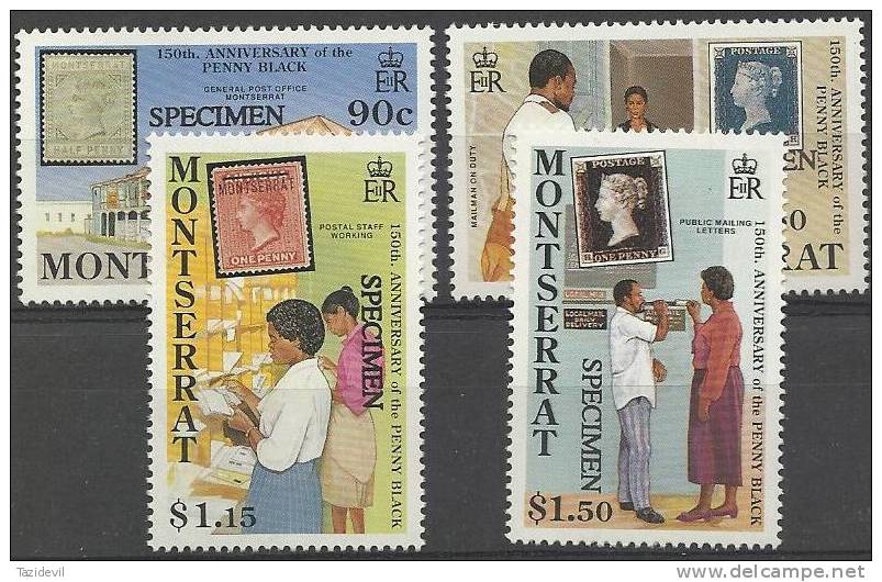 MONTSERRAT - 1990 Anniversary Of The Penny Black Overprinted SPECIMEN. Scott 741-4. MNH ** - Montserrat