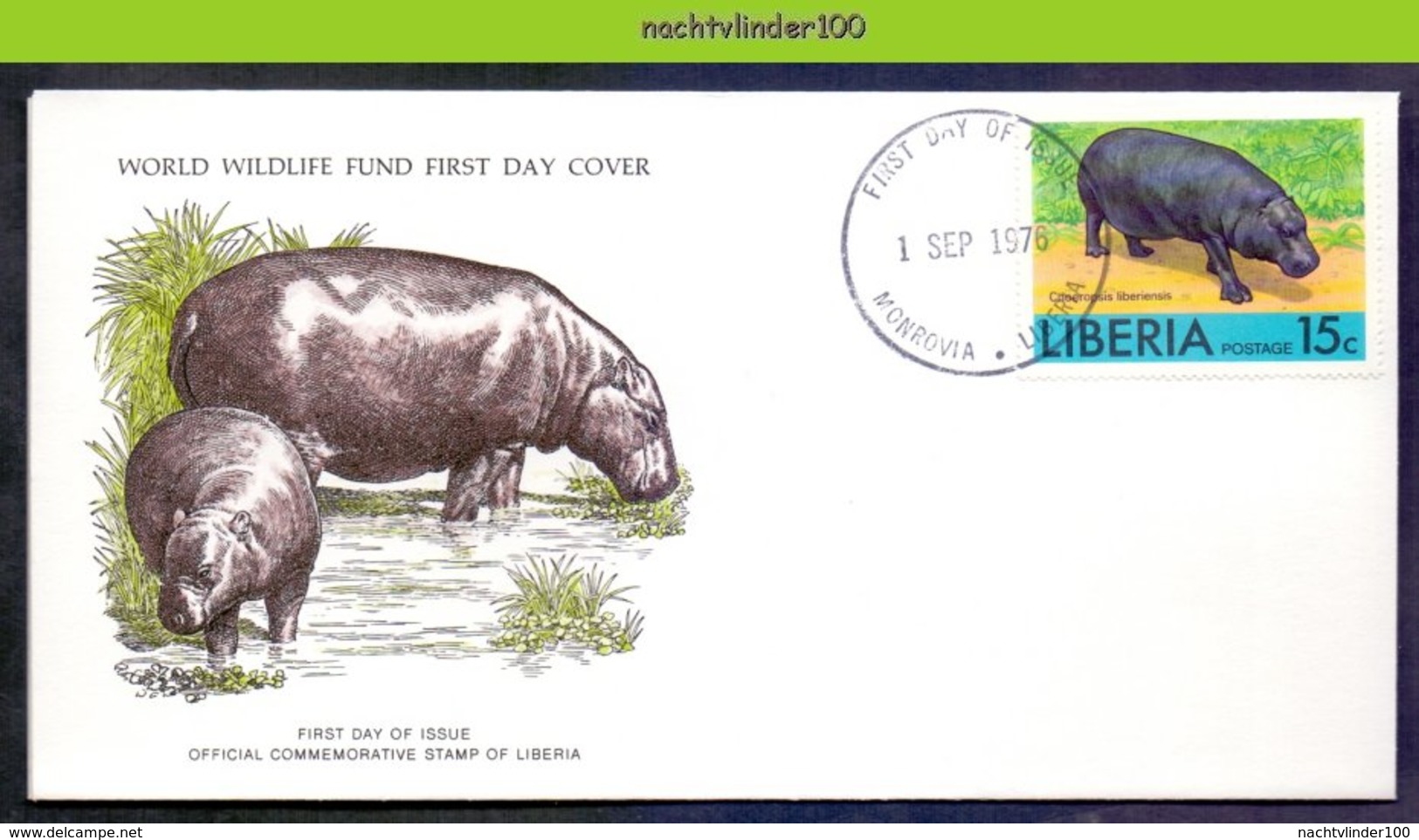 Mkl1027b WWF FAUNA ZOOGDIEREN DWERGNIJLPAARD HIPPO MAMMALS LIBERIA 1976 FDC - Gibier