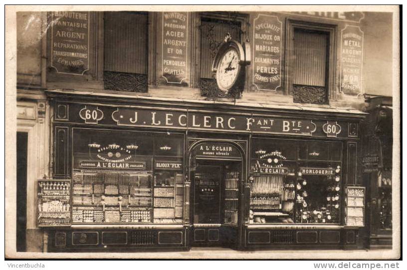 Carte Photo Devanture Horlogerie J Leclerc 60 Rue Du Commerce Paris - Autres & Non Classés