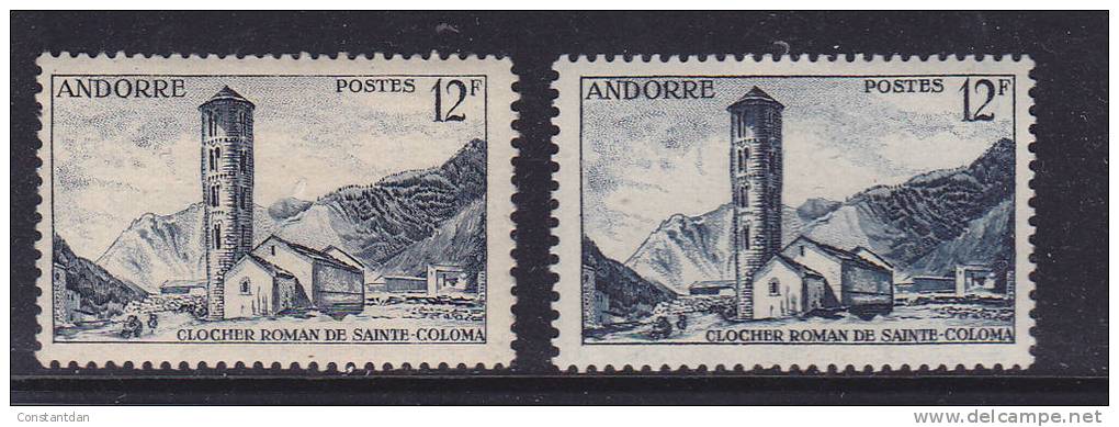 ANDORRE FRANCAIS N° 145 12F BRUN NOIR CLOCHER DE STE COLOMA 2 COULEURS DIFFERENTES - Nuevos