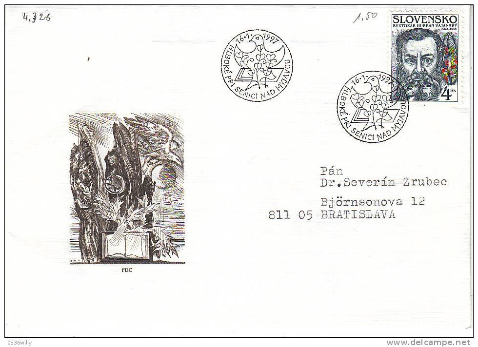 Slowakei-Myjavou 1997. Press. Svetozar Hurban Vajansky, U.a. Zeitungsmitarbeiter. Journalist (4.326) - Storia Postale