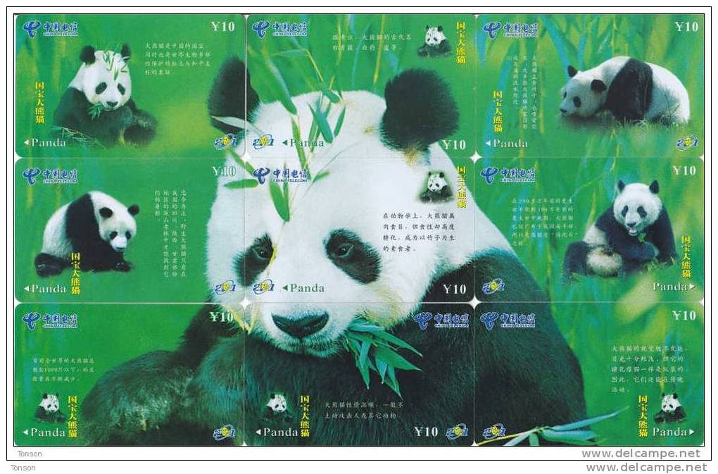 China, Panda 9 Cards Puzzle, 2 Scans. - Rompecabezas