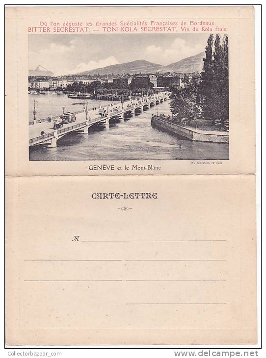 FRANCE Postcard Rare Carte Lettre - Geneve Schweiz - Publicité Toni Kola &amp; Bitter Secrestat &amp; Vin Kola  (W3_914) - Advertising