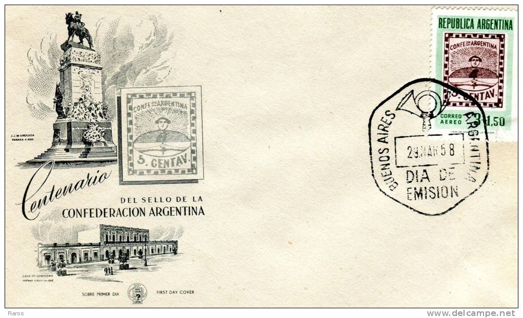 Argentina-First Day Cover FDC- "Government Seat Of Confederation-Parana" Airpost Issue [Buenos Aires 29.3.1958] - FDC