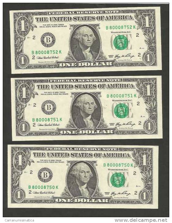 United States Of America - 1 DOLLAR - 2006 (5 Consecutive BANKNOTES - SERIAL NUMBER) - Billets De La Federal Reserve (1928-...)