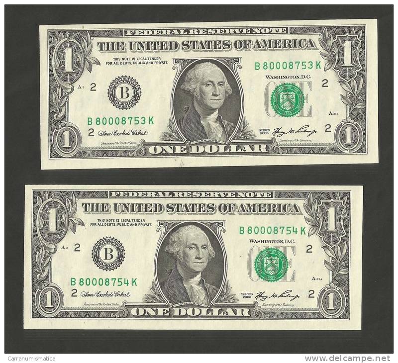 United States Of America - 1 DOLLAR - 2006 (5 Consecutive BANKNOTES - SERIAL NUMBER) - Billetes De La Reserva Federal (1928-...)