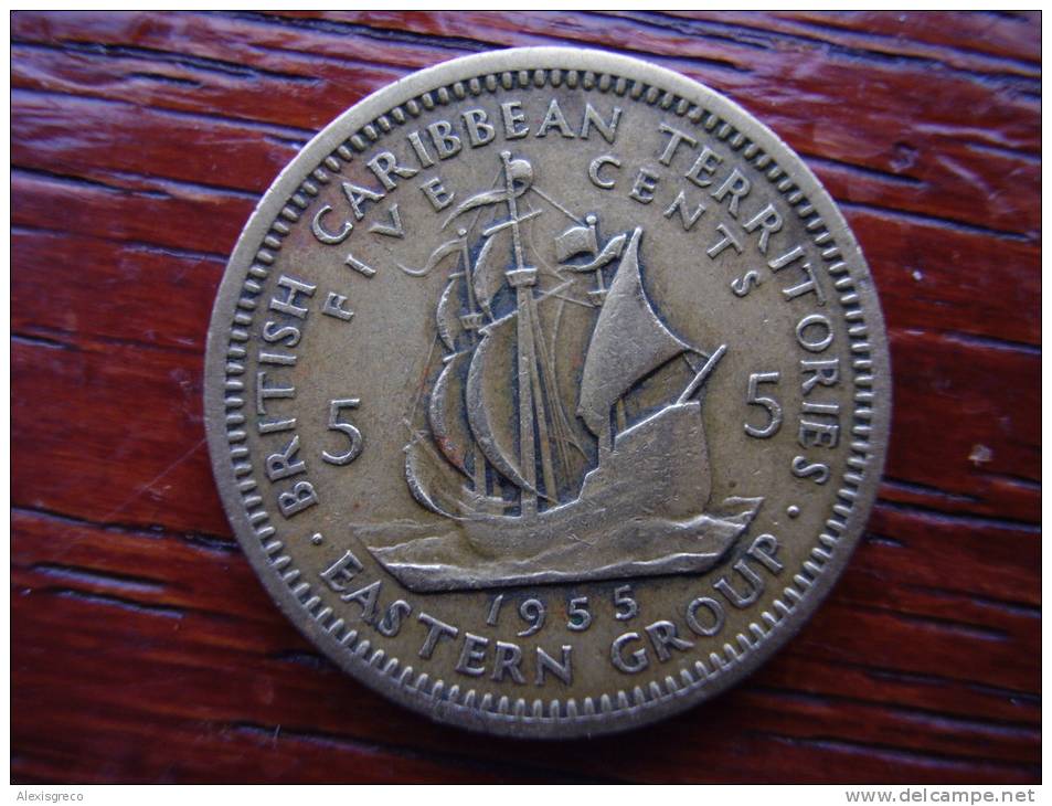 E.CARIBBEAN STATES - BR.EAST Caribbean Territories 1955 5 Cents Nickel-brass USED Coin. - Caraibi Britannici (Territori)