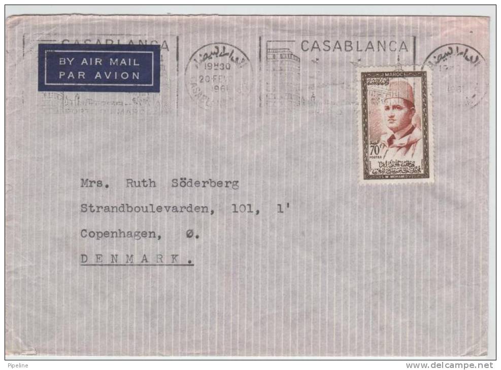 Morocco Air Mail Cover Sent To Denmark 20-2-1961 Single Stamped - Morocco (1956-...)