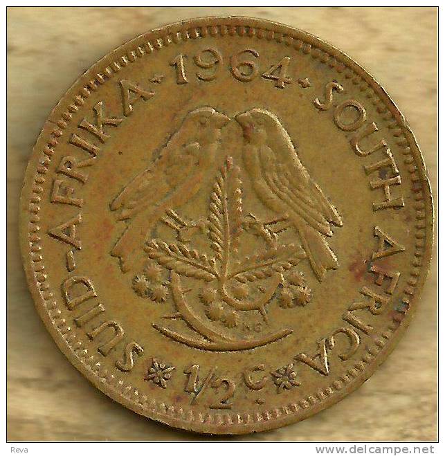 SOUTH AFRICA 1/2 CENT BIRD BIRDS FRONT MAN HEAD BACK 1964 KM? READ DESCRIPTION CAREFULLY !!! - South Africa