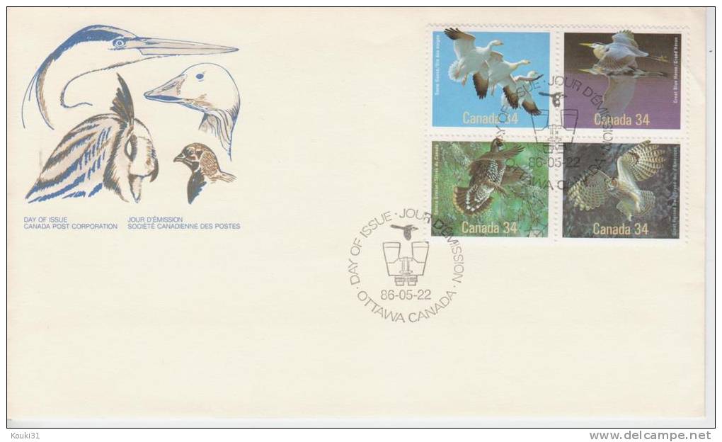 Canada YT 955/8 FDC : Oiseaux Du Canada , Héron , Tétras , Oie - 1986 - Collections, Lots & Séries