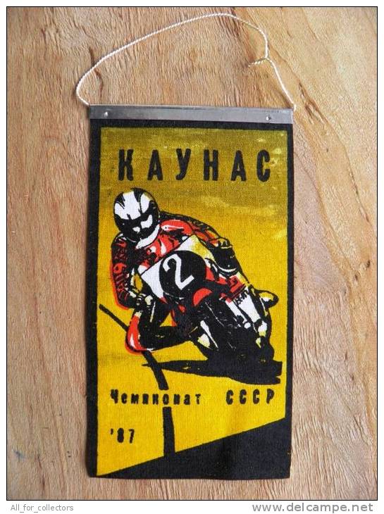 FANION PENNANT From Lithuania Sport Motocross Motorbyke Kaunas USSR Championship 1987 - Car Racing - F1