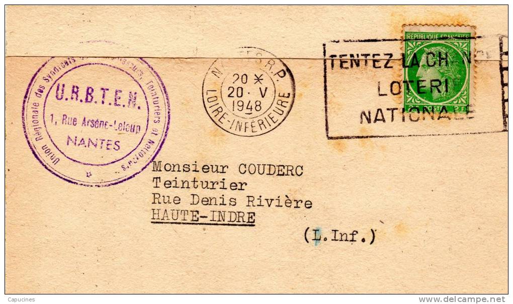 CERES DE MAZELIN -  Affranch. Courrier Professionel .  Avec 1x 2F Cérès Vert (tarif Imprimés Du 8/1/47) - 1945-47 Cérès De Mazelin