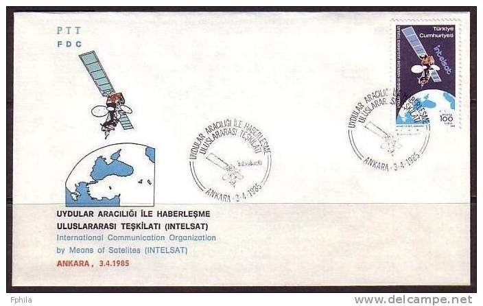 1985 TURKEY INTELSAT INTERNATIONAL COMMUNICATION ORGANIZATION OF SATELLITES FDC - Europe