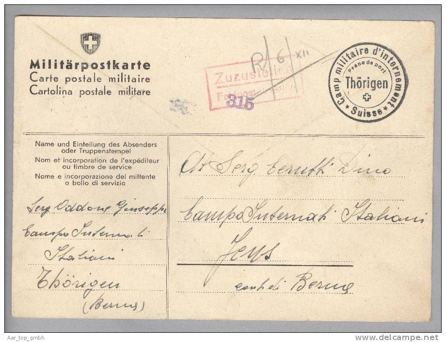 Heimat BE THÖRINGEN 1843-11-25 Internierten-Stempel Auf Militärpostkarte Nach Campo Jens - Dokumente