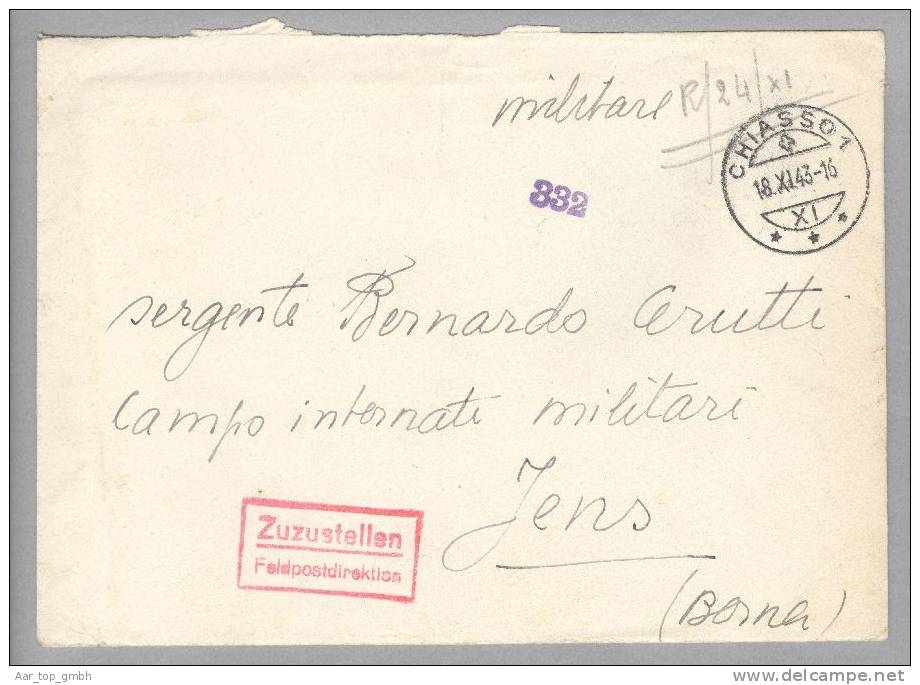 Motiv Militär CH Internierten Post 1943-11-18 Chiasso Kriegsgefangen Ins Campo Jens Be Mit Inhalt - Dokumente