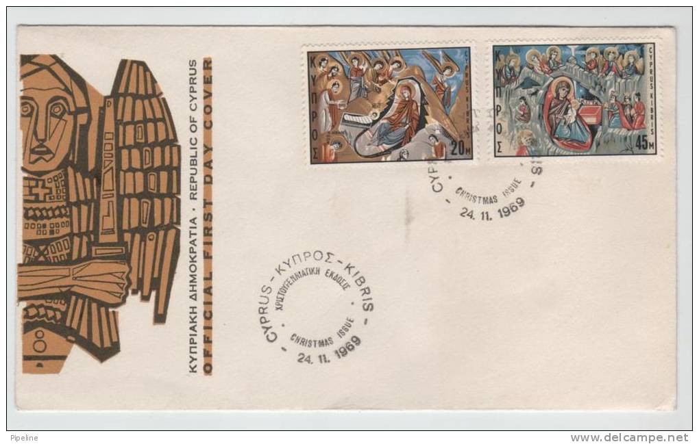 Cyprus FDC Christmas Stamps With Cachet 24-11-1969 - Cartas