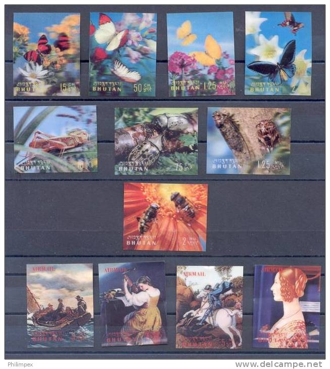 BHUTAN, FUN COLLECTION, 50 DIFFERENT 3D STAMPS, ALL NEVER HINGED **! - Bhoutan